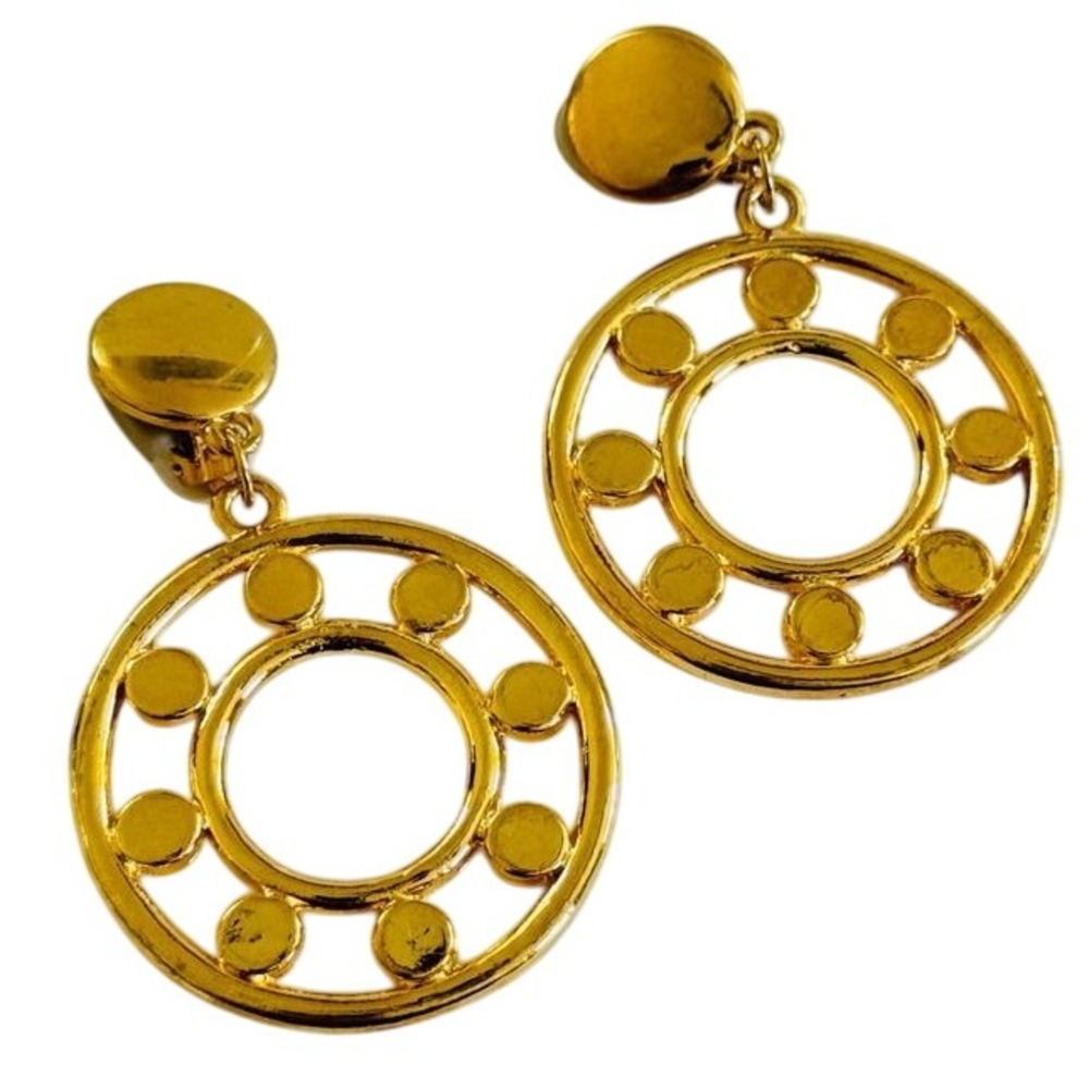 VTG Gold Plated Hoop Earrings‎ Dangle NOS Statement Clip Modernist Large 80s